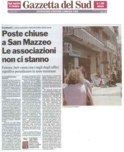 Articolo  contro CHIUSURA UFFICIO POSTALE SAN MAZZEO _ Gazzetta del Sud 11.01.2011